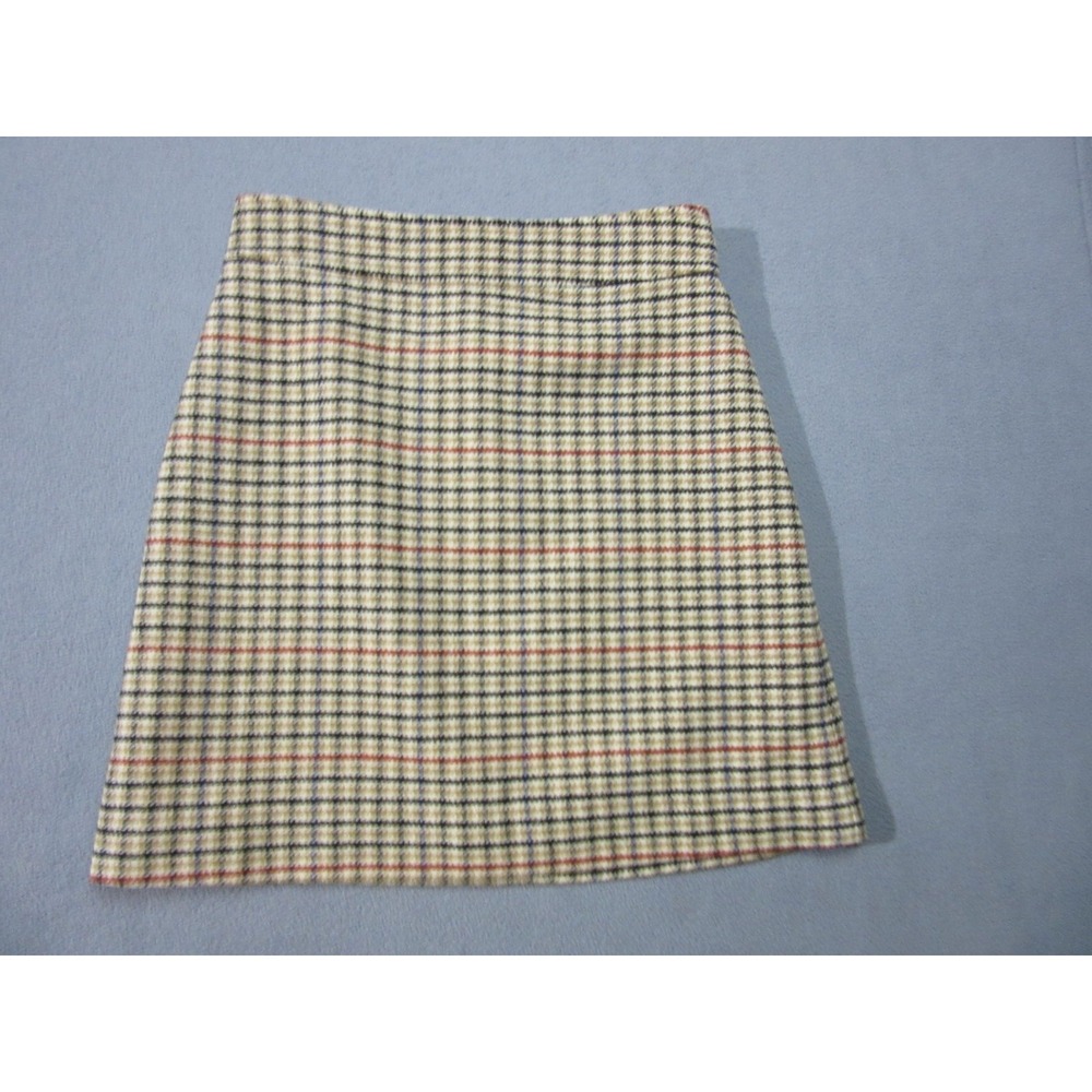 J Crew Skirt Womens 0 Brown Blue Red Glen Check Tweed Lined Wool Blend A-Line